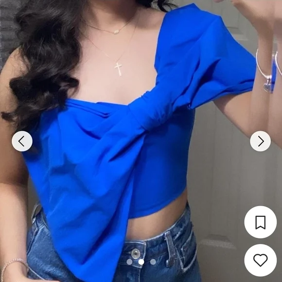Zara Blue Tie Front Bustier Crop Top - Picture 3 of 8